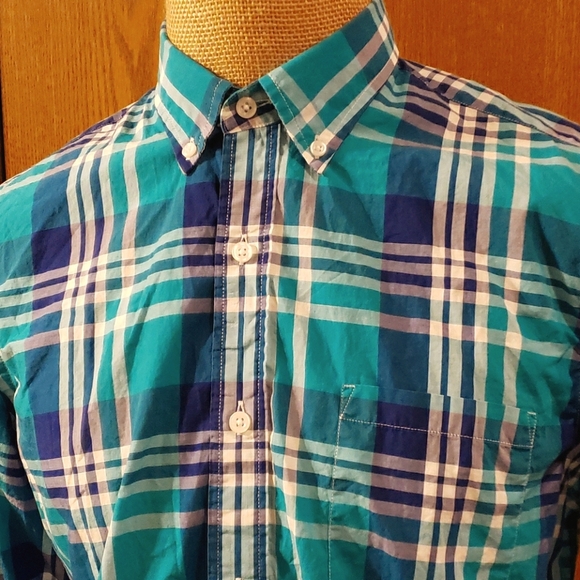 J crew lightweight button down bright green plaid - Picture 1 of 5